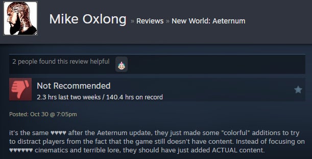 Image for article titled New World: Aeternum, as told by Steam Reviews